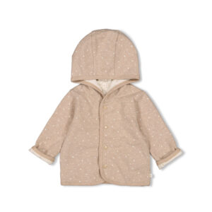 Omkeerbaar jasje met capuchon AOP - The Magic is in You taupe mel.